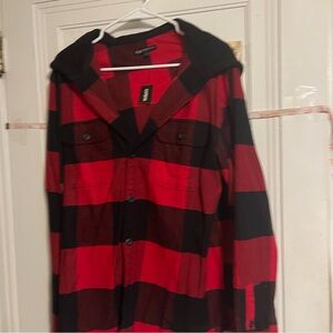 Express Red and Black Plaid Shirt Jacket NWT